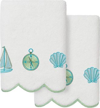 Linum Home Textiles 100% Turkish Cotton Sea Joy Scallop 2Pc Embellished Hand Towel Set