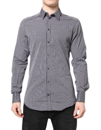 Dolce & Gabbana Black White Striped GOLD Formal Dress Mens Shirt