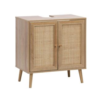 Sweeek Mueble bajo lavabo decorado en madera y ca&ntilde;a, natural