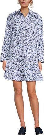 Lands End Flounce Button Front Shirt Dress in Blue Floral/white at Nordstrom, Size Xx-Small
