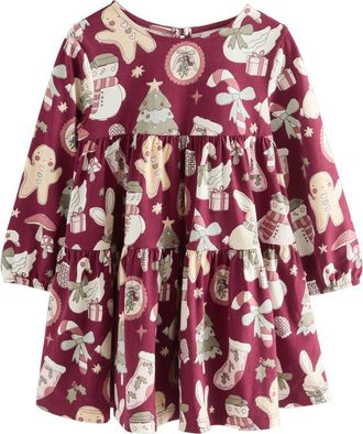 Next Kids Long Sleeve Print Skater Dress in Red at Nordstrom, Size 12-18M
