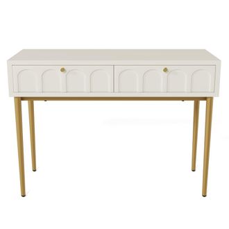 Urban Meuble Tocador con estructura de 2 cajones blancos y tirador dorado 100x45cm