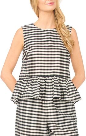Ted Baker Colette Gingham Sleeveless Peplum Top in Rich Black at Nordstrom, Size 10