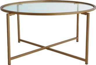 Dmora Mesa de café en vidrio oro, paloma 83x83 cm