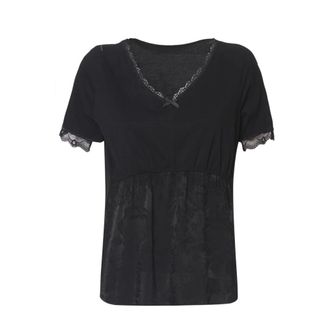 Maison Margiela T-Shirts, female, Black, M, T-shirt in Jersey e Pizzo