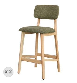 Moloo Taburete de bar, tela verde y madera natural (x2)