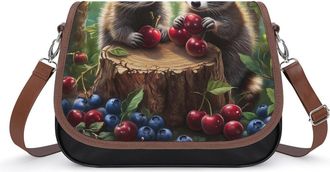 Generic Cute Raccoon Cherry Blueberry Small Womens Crossbody Bags Shoulder Handbag with Adjustable Strap for Travel