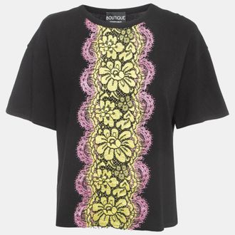Moschino Boutique Moschino Black Knit Lace Trim Detail Top