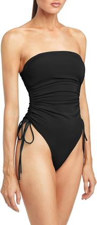 Robin Piccone Aubrey Strapless Cinched One-Piece Swimsuit in Black at Nordstrom, Size 10