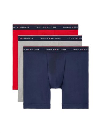 Tommy Hilfiger Mens 3-Pack Microfiber Boxer Brief In Red/navy/grey