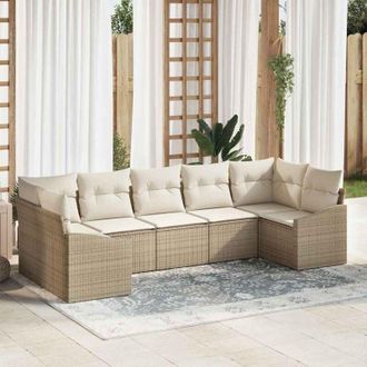vidaXL Conjunto De Sof&aacute; De Jard&iacute;n 7 Pcs Beige Polirat&aacute;n Vidaxl