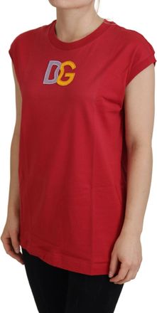 Dolce & Gabbana Womens Red Cotton Dg Logo Tank Top T-Shirt