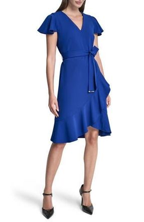 DKNY Short Sleeve Tulip Hem Fit & Flare Dress in Regatta at Nordstrom Rack, Size 14