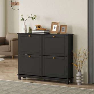 HOMCOM Narrow Shoe Cabinet with 4 Flip Drawers Adjustable Shelves, Black