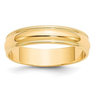 Diamond2Deal 14k Yellow Gold 5mm Lightweight Milgrain Half Round Wedding Band Ring