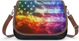 Generic U.S. Gay LGBTQ Flag Colorful Crossbody Bag Womens Handbag PU Message Bags Shoulder Purse with Adjustable Strap