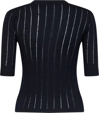 Max Mara Womens Top Mstragno Ribbed Blue Silk Knitwear Sweater