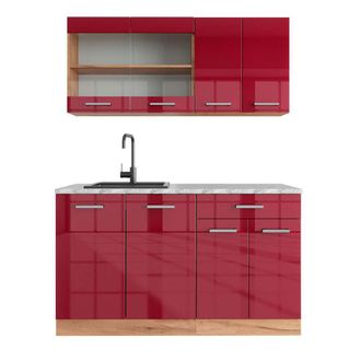 Vicco Cocina Vers&aacute;til R-line, Burdeos Brillo Intenso/roble Dorado, 140 Cm, Et M&aacute;rmol