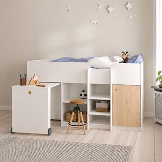 Dmora C&aacute;mara Lamedani: Cama 90x200 Cm, Escritorio Desplegable, Una Cama, 203x104x111h Cm Blanco