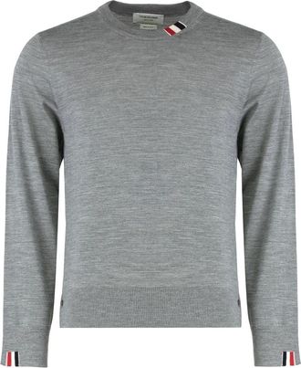 Thom Browne Virgin Wool Crew Neck Sweater - Heren - Ronde hals truien - Grijs - XL - Wol - Truien & Vesten