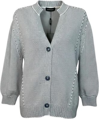 Repeat Tweekleurige Katoenen Streep Cardigan - Dames - Vesten - Blauw - XL - Katoen - Truien & Vesten