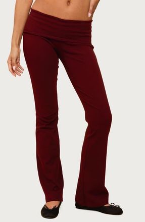 Edikted Ivanne Foldover Stretch Cotton Flare Pants in Burgundy at Nordstrom, Size X-Large