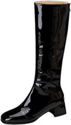 Generic Womens Patent Leather Knee High Boots Square Toe Chunky Block Heels Back Zipper Fashionable Versatile Boots For Party Evening Dress Daily Street Fall 