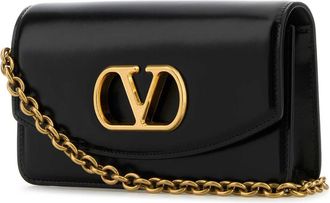 Valentino Garavani Womens Black Leather Vlogo Signature Shoulder Bag Nero Calf - Bos Taurus Borse A Tracolla