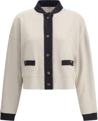 Brunello Cucinelli Brunello Cucinelli Womens Button Front Relaxed Jacket - Ivory Cotton - Size X-Large