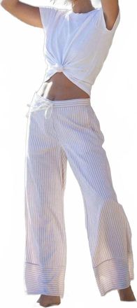 Lovestitch Striped Straight Leg Drawstring Pant In White/sand