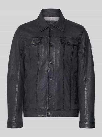 Mauritius Lederjacke aus Schafsnubuk mit Brusttaschen Modell MEDDO in Marine, Gr&ouml;&szlig;e XXXL