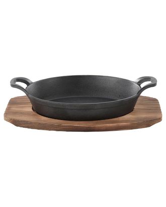 MegaChef Mini Cast Iron Oval Pan With Wood Trivet