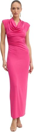 Fracomina Kleedjes, Dames, Roze, S, Polyester, Maxi-jurk met open rug en watervalhals