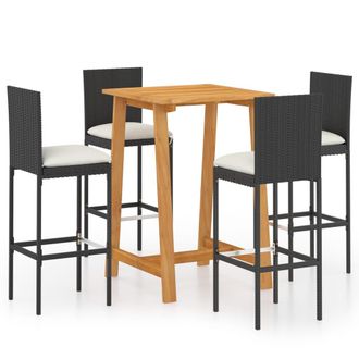 vidaXL Set Da Bar Da Giardino 5 Pz Con Cuscini Nero Vidaxl