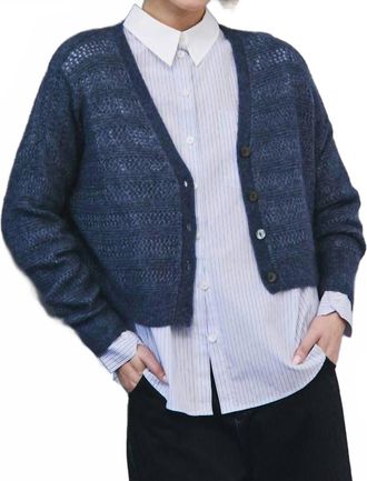 Autumn Cashmere Fancy Stitch V-Neck Cardigan In Denim