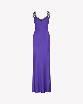 Serena Bute Silk Slip Dress with Lace Trim - Violet Silk