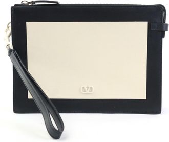 Valentino Garavani Black Ivory Leather Clutch Bag (Pre-Owned)