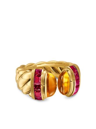 David Yurman 18kt geelgouden ring met citrine en toermalijn