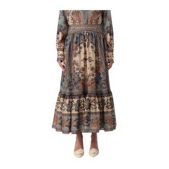 Zimmermann Maxi Skirts, female, Multicolor, Size: L Floral Print Long Sleeve Dress