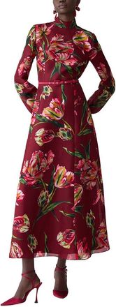 Carolina Herrera Mock Neck Silk Midi Dress
