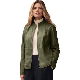Jessica London Zip Front Leather Jacket in Dark Olive Green at Nordstrom, Size 32