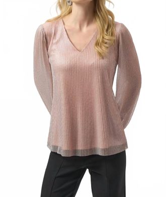 Joseph Ribkoff V-Neck Long Pleated Puff Sleeves Top In Blush
