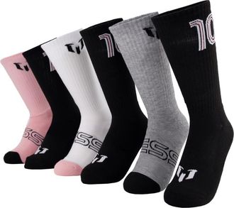 Messi Mens Lifestyle Crew, 6-Pack Kids Socks, Soft & Stretchy, Comfortable, Pink, 9-13 UK