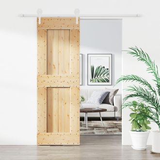 Berkfield Home Sliding Door with Hardware Set 70x210 cm Solid Wood Pine in Brown
