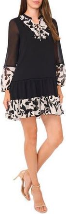 Halogen Long Sleeve Minidress in Rich Black at Nordstrom Rack, Size Medium