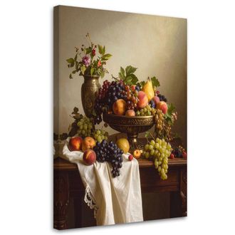 Feeby Cuadro En Lienzo, Naturaleza Muerta Con Frutas Y Flores, 80x120