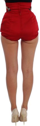 Dolce & Gabbana Red Silk Crystal Roses Womens Shorts