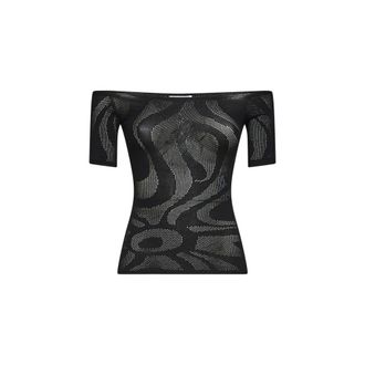Pucci Short-Sleeved Top in Marmo Jacquard - female - Pucci - Blouses - Black - M - Blouses & Shirts
