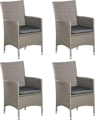 OUTSUNNY 4PC Outdoor Rattan Armchair Wicker Dining Chair Set for Garden Grey