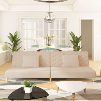 vidaXL Sof&aacute; Cama De 2 Plazas Con Dos Almohadas Tela Color Crema Vidaxl